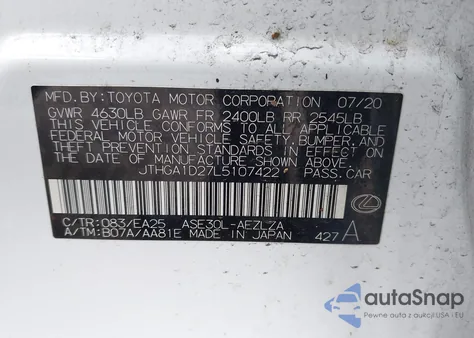 2020 Lexus Is из США, поврежденный, VIN JTHGA1D27L5107422